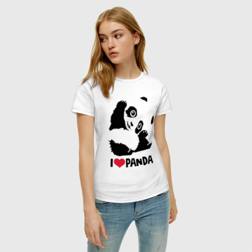 Женская футболка хлопок I love panda, цвет белый - фото 3