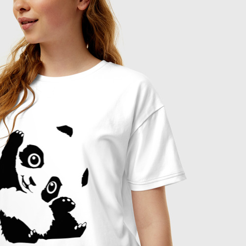 Женская футболка хлопок Oversize I love panda, цвет белый - фото 3