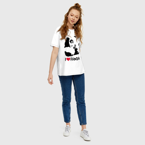 Женская футболка хлопок Oversize I love panda, цвет белый - фото 5