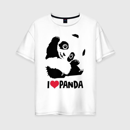 Женская футболка хлопок Oversize I love panda, цвет белый