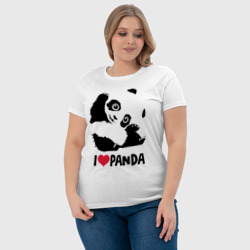 Футболка с принтом I love panda для женщины, вид на модели спереди №4. Цвет основы: белый