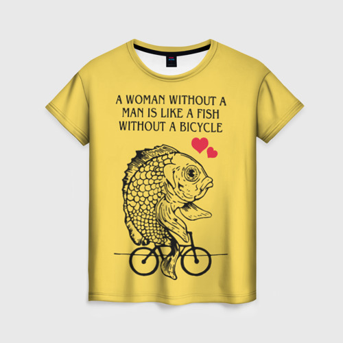 Женская футболка 3D с принтом Девушка - рыба без велосипеда, вид спереди #2