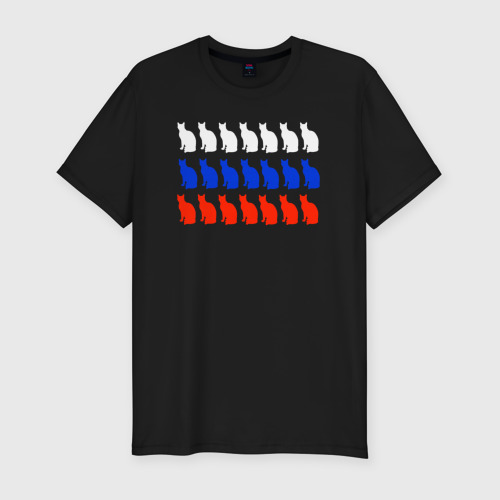 Мужская футболка хлопок Slim Флаг из котиков Российский, цвет черный