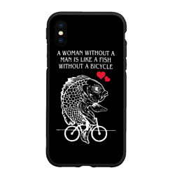 Чехол для iPhone XS Max матовый Рыба феминистка едет на велосипеде