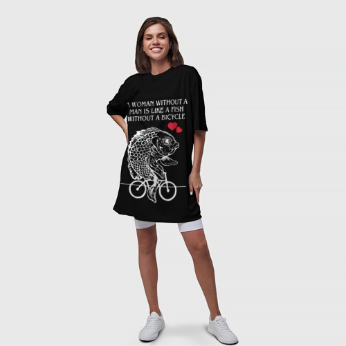 Платье-футболка 3D Рыба феминистка едет на велосипеде, цвет 3D печать - фото 5
