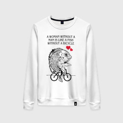 Женский свитшот хлопок Рыбка феминиска на велосипеде