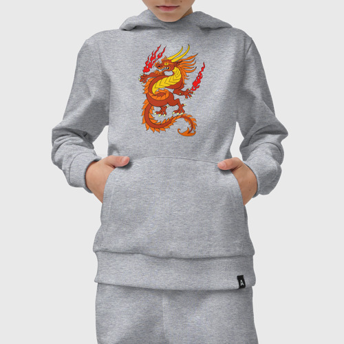 Детский костюм с толстовкой хлопок с принтом Танцующий огненный дракон, вид сбоку #3