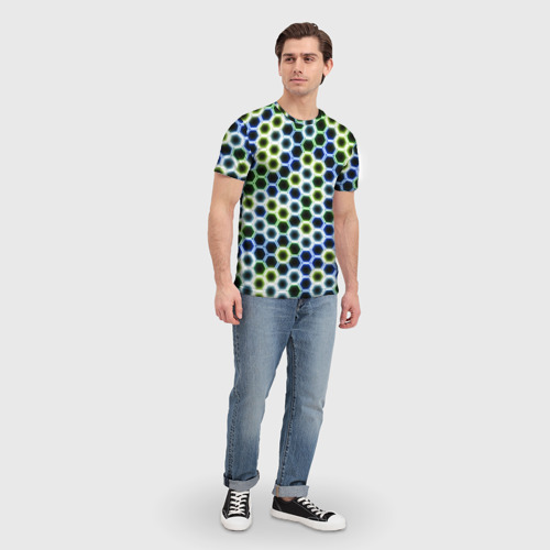Мужская футболка 3D Светящиеся неоновые соты - паттерн гексагонов, цвет 3D печать - фото 5