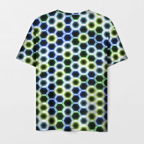 Мужская футболка 3D Светящиеся неоновые соты - паттерн гексагонов, цвет 3D печать - фото 2
