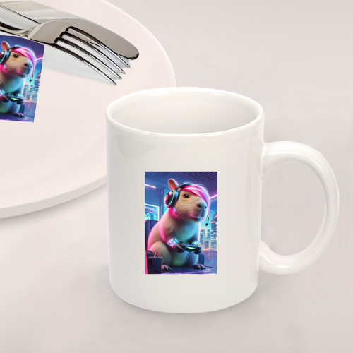 Набор: тарелка + кружка Capybara gamer with fashionable bangs - фото 2