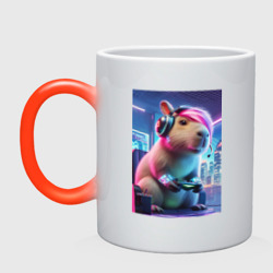 Кружка хамелеон Capybara gamer with fashionable bangs