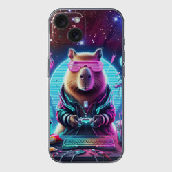 Чехол для iPhone 15 силиконовый с защитой камеры Загадочный мир геймера - капибара