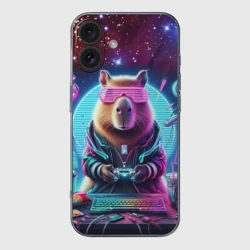 Чехол для iPhone 16 силиконовый с защитой камеры Загадочный мир геймера - капибара