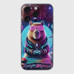 Чехол для iPhone 15 Pro Max силиконовый с защитой камеры Загадочный мир геймера - капибара