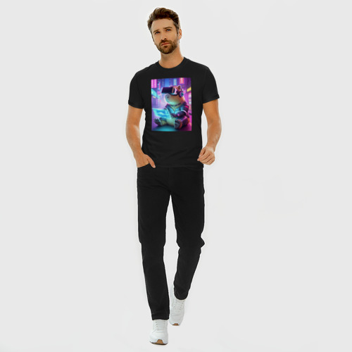 Мужская футболка хлопок Slim Геймер капибара - неоновое свечение, цвет черный - фото 5