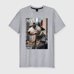 Мужская футболка хлопок Slim Чувак бультерьер житель Нью-Йорка