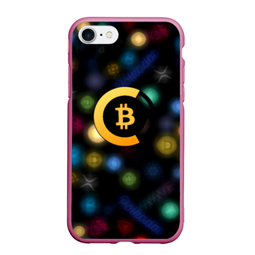 Чехол для iPhone 7/8 матовый с принтом Bitcoin logo criptomoney, вид спереди #2