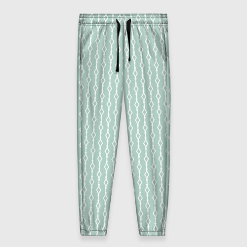 Женские брюки 3D Белый узор на бледно-зелёном, цвет 3D печать