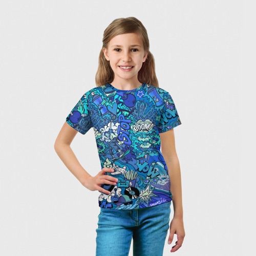 Детская футболка 3D Сапфировый граффити-хаос, цвет 3D печать - фото 5