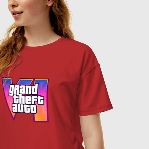 Женская футболка хлопок Oversize GTA VI, цвет красный - фото 3