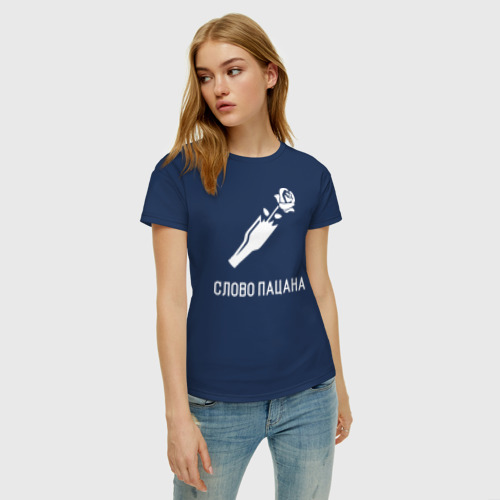 Женская футболка хлопок Слово пацана розочка, цвет темно-синий - фото 3