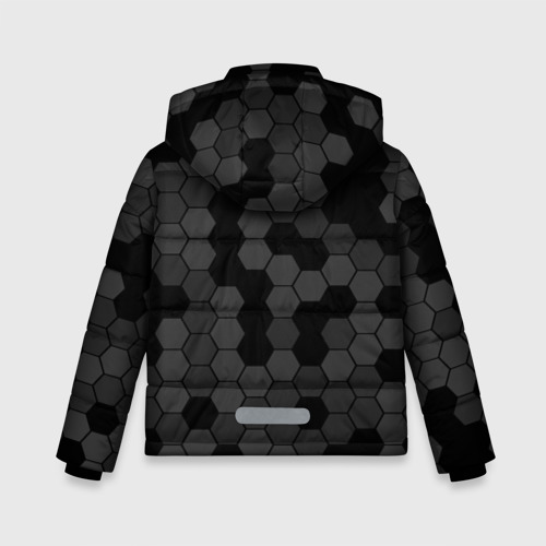 Зимняя куртка для мальчиков 3D с принтом Камуфляж гексагон черный, вид сзади #1