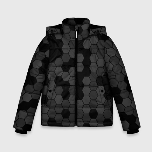 Зимняя куртка для мальчиков 3D с принтом Камуфляж гексагон черный, вид спереди #2