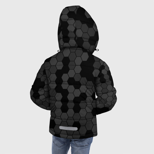 Зимняя куртка для мальчиков 3D с принтом Камуфляж гексагон черный, вид сзади #2