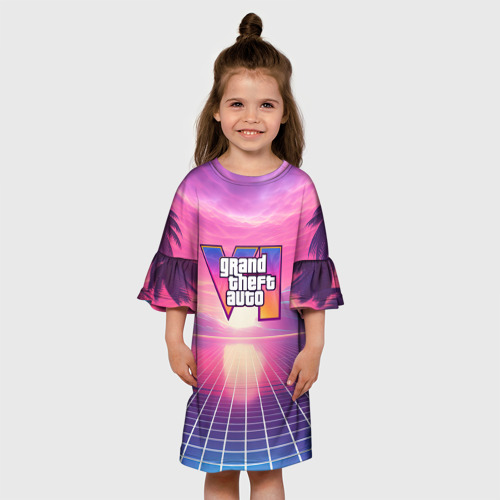 Детское платье 3D с принтом GTA 6 Vaporwave, вид сбоку #3
