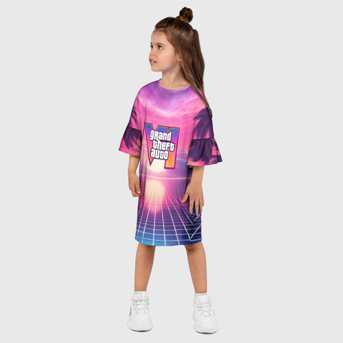 Детское платье 3D с принтом GTA 6 Vaporwave, фото на моделе #1