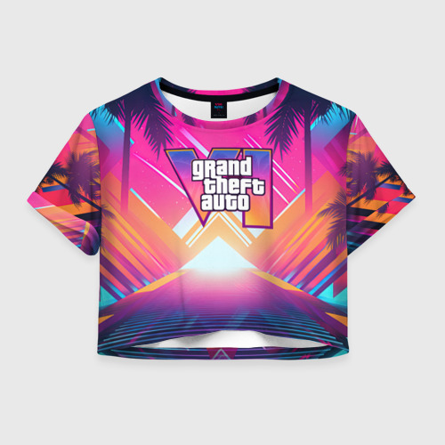 Женская футболка Crop-top 3D GTA6 hot summer Vaporwave, цвет 3D печать