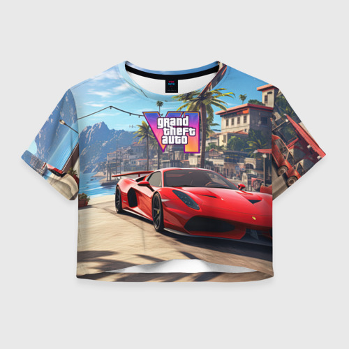 Женская футболка Crop-top 3D GTA 6 red auto, цвет 3D печать