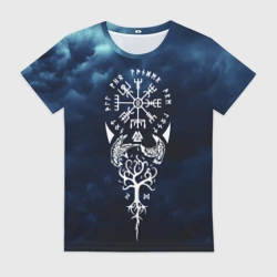 Женская футболка 3D Вороны одина и символ вегвизир тату