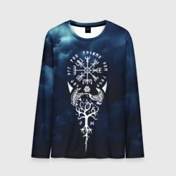 Мужской лонгслив 3D Вороны одина и символ вегвизир тату