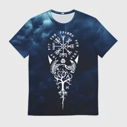 Мужская футболка 3D Вороны одина и символ вегвизир тату