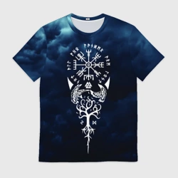 Мужская футболка 3D Вороны одина и символ вегвизир тату