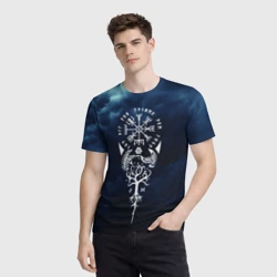 Мужская футболка 3D Вороны одина и символ вегвизир тату - фото 2