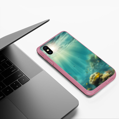 Чехол для iPhone XS Max матовый Рыбы под водой, цвет малиновый - фото 5