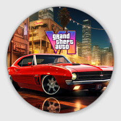 Круглый коврик для мышки GTA 6 red retro car