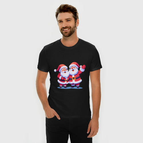 Мужская футболка хлопок Slim Дед Морозы, цвет черный - фото 3