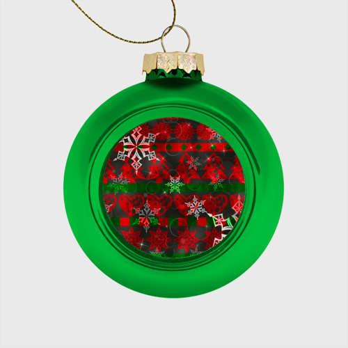 Стеклянный ёлочный шар Рождественские узоры ёлки и снежинки , цвет зеленый