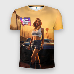 Мужская футболка 3D Slim GTA 6 девушка у машины