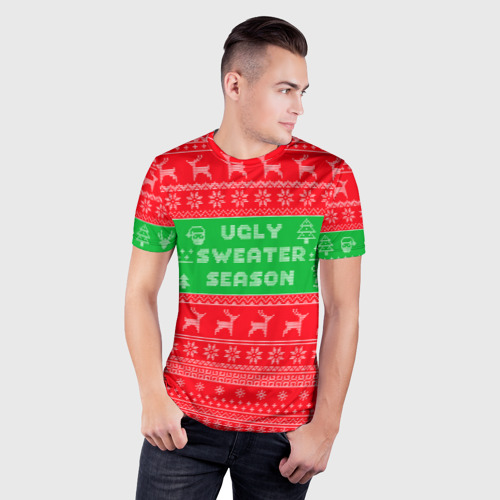Мужская футболка 3D Slim Ужасный новогодний свитер, цвет 3D печать - фото 3
