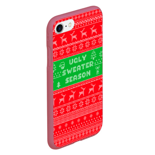 Чехол для iPhone 7/8 матовый с принтом Ужасный новогодний свитер, вид сбоку #3