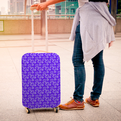 Чехол для чемодана 3D Паттерн маленькие сердечки фиолетовый, цвет 3D печать - фото 4