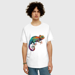 Мужская футболка хлопок Oversize Ящерица хамелеон  - фото 2