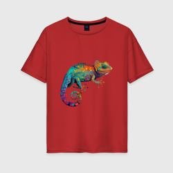 Женская футболка хлопок Oversize Ящерица хамелеон 