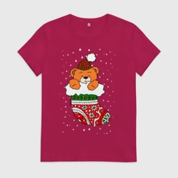 Женская футболка хлопок Игрушечный мишка в носке