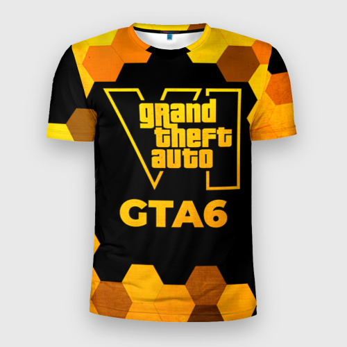 Мужская футболка 3D Slim GTA6 - gold gradient, цвет 3D печать