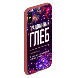 Чехол для iPhone XS Max матовый Праздничный Глеб: фейерверк - фото 2